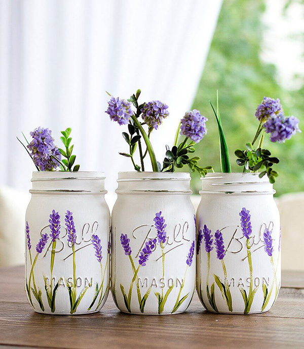 Design Floral Painting on Glass Mason Jar Mugs